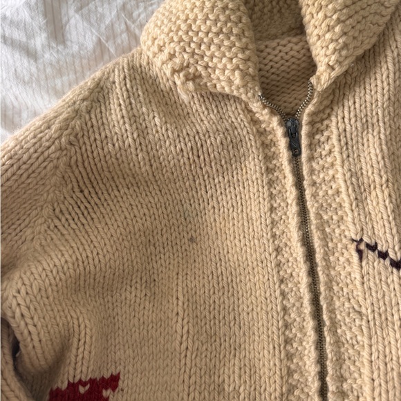 Cowichan hunting sweater - vintage wool- Cream and Tan Women's Sweater - Picture 4 of 8